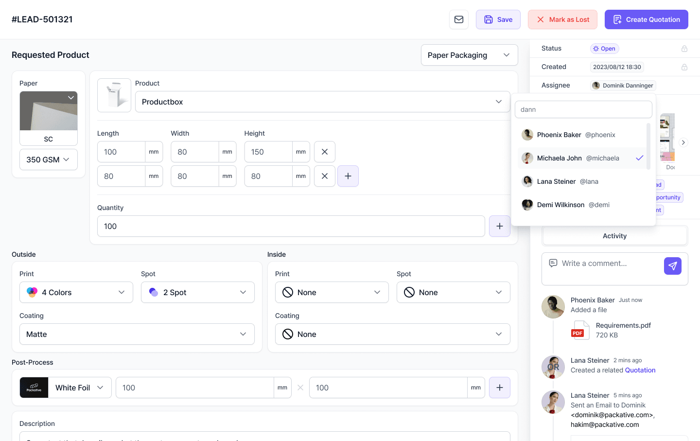 Packative One platform screenshot