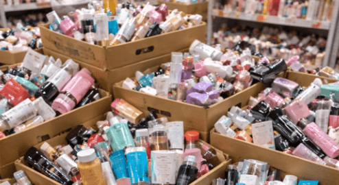 Cosmetics inventory piled up and left unattended