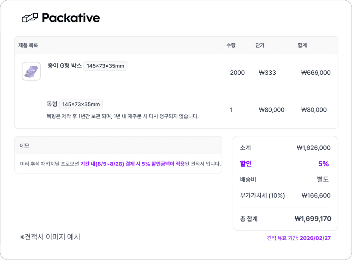 프로모션 할인이 적용된 견적서 예시