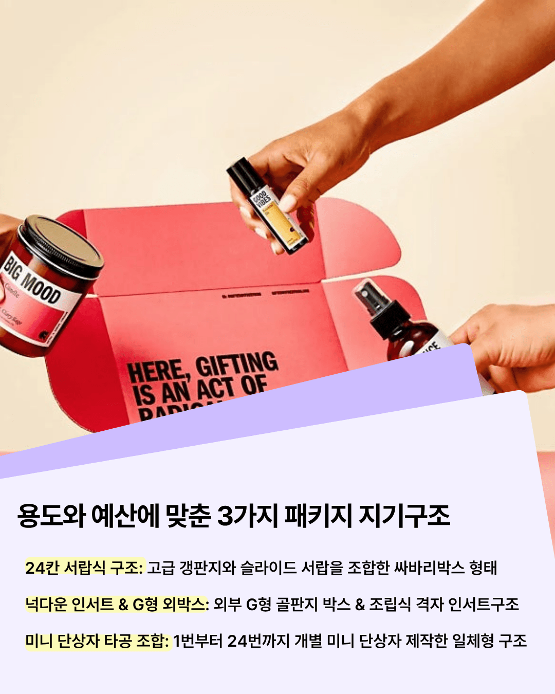24칸 서랍식과 인서트, 미니 단상자 구조