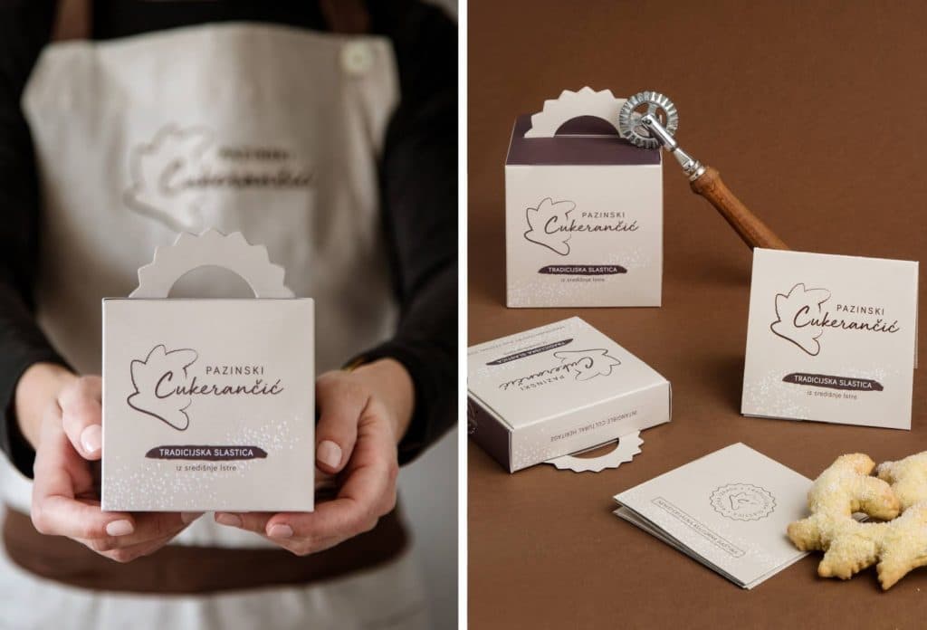 Handle box sized to fit in one hand, with a bread-shaped form, clean design, and handwritten logo